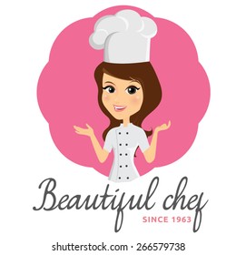 Beautiful chef logo. Girl character 
