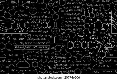 Beautiful chemistry vector seamless pattern with plots, formulas and laboratory equipment - Shutterstock ID 207946306