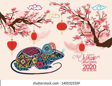 Beautiful cherry blossom background design. Year of the rat