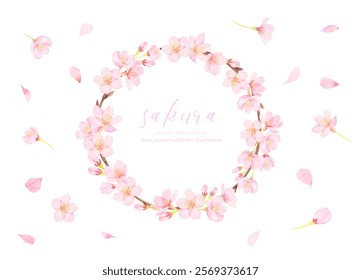 Beautiful cherry blossom flower vector illustration frame material