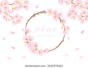 Beautiful cherry blossom flower vector illustration frame material