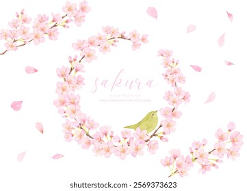 Beautiful cherry blossom flower vector illustration frame material