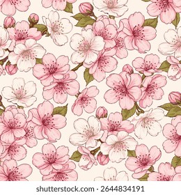 Hermoso patrón sin fisuras de flor de cerezo en formato de Vector.