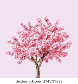 beautiful cherry blossom tree isolated on white backdrop.
