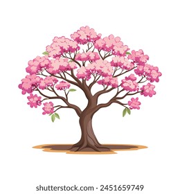 Hermoso cerezo en flor con flores rosas. Ilustración de Sakura. Vector