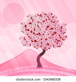 beautiful cherry blossom tree. vector illustration