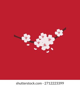 Hermosa Ilustración vectorial de flor de cerezo. Flores de primavera del Año Nuevo Lunar. 