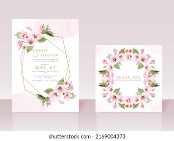 Beautiful cherry blossom wedding invitation card template