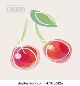 Beautiful Cherry Logo. Red Berry. Fresh Fruit. Vector illustration.