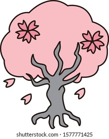 Beautiful cherry tree with petals