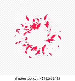 Beautiful Cherry Vector Transparent Background. Flying Blossom Backdrop. Pink Floral Fly Texture. Delicate Falling Petal Pattern.