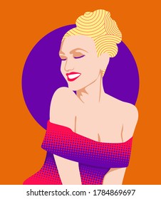 Beautiful chic fashion style lady in fashion outfit halftone retro vector illustration