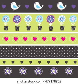 beautiful childish pattern with bird and flower, summer flowers and birds wrapping paper, hand drawn colorful garden birds and flowers background vector illustration