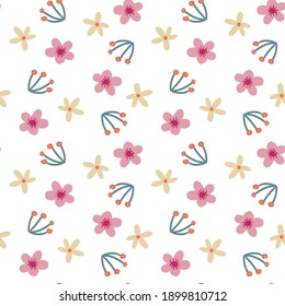 Beautiful children drawing forest vector elements seamless pattern