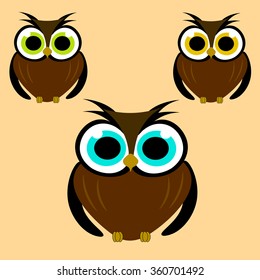 Beautiful children pattern with colored owls on cream background for various projects. Vector illustration for stylish creative design.