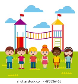 beautiful children playground with kids playing vector illustration design