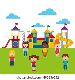 beautiful children playground with kids playing vector illustration design