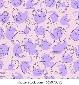 Beautiful children's style seamless patter  with elephants. Good for textile fabric design, wrapping paper and website wallpapers. Vector illustration.