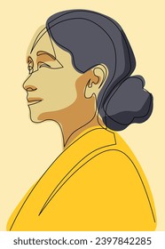 beautiful Chinese Asian woman in profile in traditional clothes, one line vector graphics.