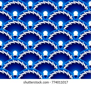 beautiful Chinese blue seamless pattern wave and bright pearl, abstract background vector porcelain design