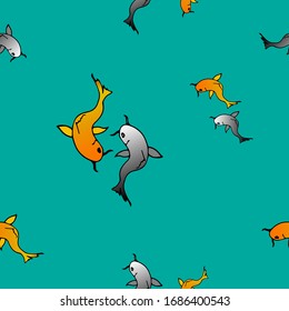 Beautiful chinese carps on the blue background
