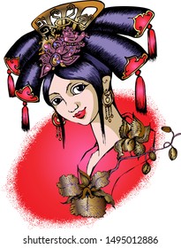 Beautiful chinese girl with antique haircut. Suitable for cards, invitations, posters, t-shirts.