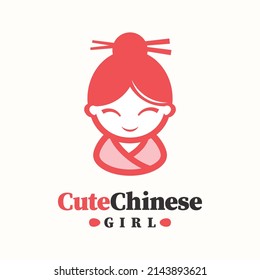 Beautiful chinese girl face logo symbol icon vector graphic design creative idea illustration