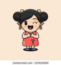 Beautiful chinese girl suitable for mascot logo, sticker and related business