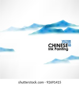 beautiful chinese ink calligraphy mountain painting