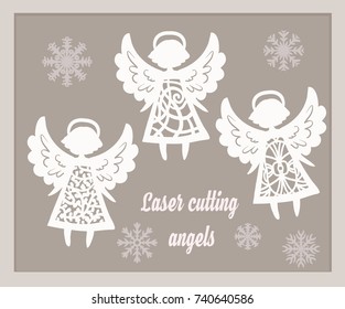 Beautiful Christmas angels. Paper or laser cutting template design.  