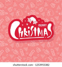 Beautiful Christmas Background with bells on red background with Christmas pattern