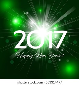 Beautiful Christmas background with a bright flash of light and the words Happy New Year 2017!
