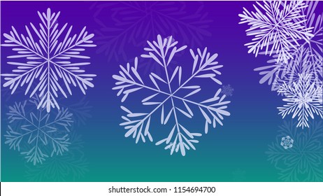Beautiful Christmas Background with Falling Snowflakes.  Element of Design with Snow for a Postcard, Invitation Card, Banner, Flyer.  Vector Falling Snowflakes on a Blue Winter Background
