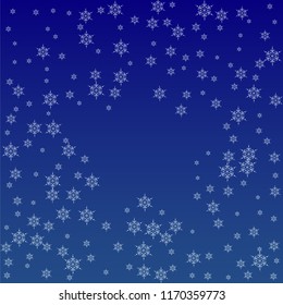 Beautiful Christmas Background with Falling Snowflakes.  Element of Design with Snow for a Postcard, Invitation Card, Banner, Flyer.  Vector Falling Snowflakes on a Blue Winter Background
