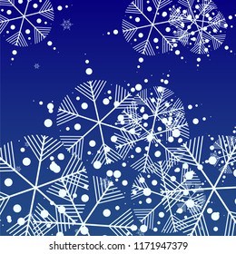 Beautiful Christmas Background with Falling Snowflakes.  Element of Design with Snow for a Postcard, Invitation Card, Banner, Flyer.  Vector Falling Snowflakes on a Blue Winter Background
