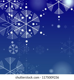 Beautiful Christmas Background with Falling Snowflakes.  Element of Design with Snow for a Postcard, Invitation Card, Banner, Flyer.  Vector Falling Snowflakes on a Blue Winter Background
