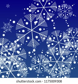 Beautiful Christmas Background with Falling Snowflakes.  Element of Design with Snow for a Postcard, Invitation Card, Banner, Flyer.  Vector Falling Snowflakes on a Blue Winter Background
