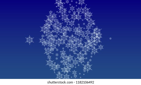 Beautiful Christmas Background with Falling Snowflakes.  Element of Design with Snow for a Postcard, Invitation Card, Banner, Flyer.  Vector Falling Snowflakes on a Blue Winter Background
