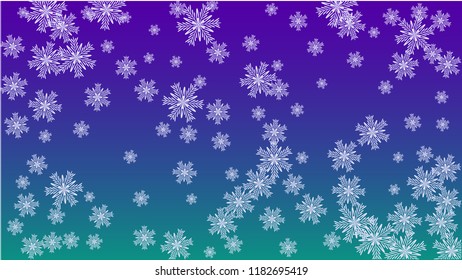 Beautiful Christmas Background with Falling Snowflakes.  Element of Design with Snow for a Postcard, Invitation Card, Banner, Flyer.  Vector Falling Snowflakes on a Blue Winter Background
