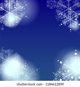 Beautiful Christmas Background with Falling Snowflakes.  Element of Design with Snow for a Postcard, Invitation Card, Banner, Flyer.  Vector Falling Snowflakes on a Blue Winter Background
