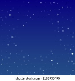 Beautiful Christmas Background with Falling Snowflakes.  Element of Design with Snow for a Postcard, Invitation Card, Banner, Flyer.  Vector Falling Snowflakes on a Blue Winter Background
