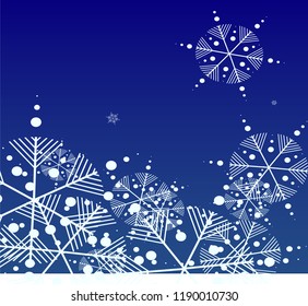 Beautiful Christmas Background with Falling Snowflakes.  Element of Design with Snow for a Postcard, Invitation Card, Banner, Flyer.  Vector Falling Snowflakes on a Blue Winter Background
