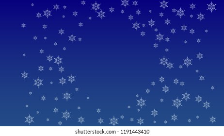 Beautiful Christmas Background with Falling Snowflakes.  Element of Design with Snow for a Postcard, Invitation Card, Banner, Flyer.  Vector Falling Snowflakes on a Blue Winter Background
