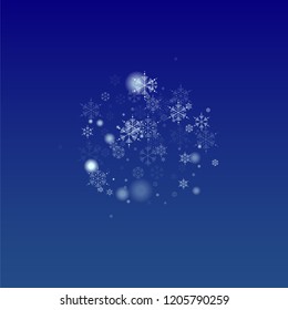 Beautiful Christmas Background with Falling Snowflakes.  Element of Design with Snow for a Postcard, Invitation Card, Banner, Flyer.  Vector Falling Snowflakes on a Blue Winter Background
