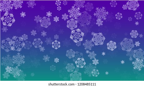 Beautiful Christmas Background with Falling Snowflakes. Element of Design with Snow for a Postcard, Invitation Card, Banner, Flyer. Vector Falling Snowflakes on a Blue Background
