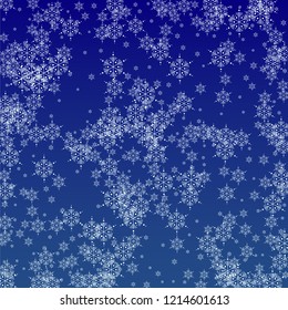Beautiful Christmas Background with Falling Snowflakes.  Element of Design with Snow for a Postcard, Invitation Card, Banner, Flyer.  Vector Falling Snowflakes on a Blue Winter Background
