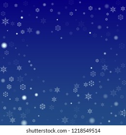 Beautiful Christmas Background with Falling Snowflakes. Element of Design with Snow for a Postcard, Invitation Card, Banner, Flyer. Vector Falling Snowflakes on a Blue Background


