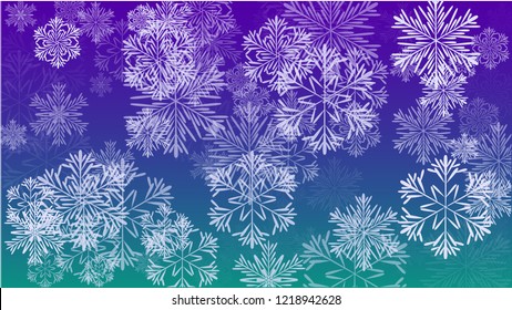 Beautiful Christmas Background with Falling Snowflakes.  Element of Design with Snow for a Postcard, Invitation Card, Banner, Flyer.  Vector Falling Snowflakes on a Blue Winter Background
