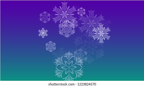 Beautiful Christmas Background with Falling Snowflakes.  Element of Design with Snow for a Postcard, Invitation Card, Banner, Flyer.  Vector Falling Snowflakes on a Blue Winter Background
