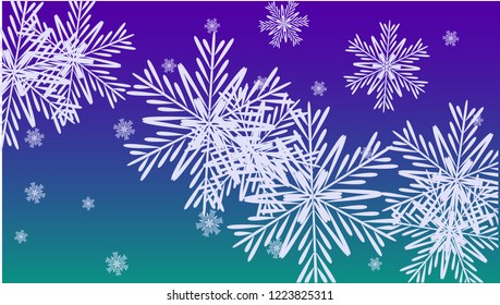 Beautiful Christmas Background with Falling Snowflakes.  Element of Design with Snow for a Postcard, Invitation Card, Banner, Flyer.  Vector Falling Snowflakes on a Blue Winter Background
